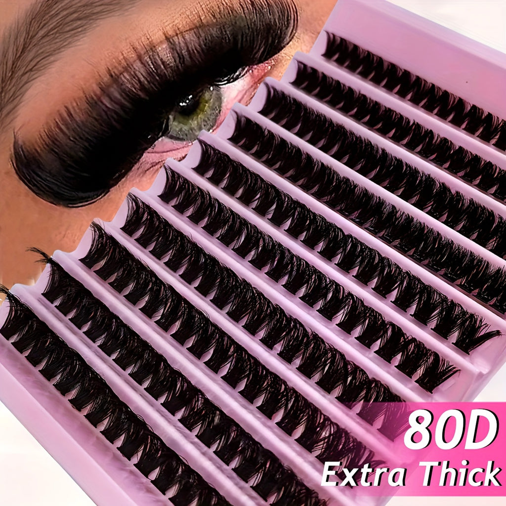 120/160/200pcs Natural Look D Curl Lash Clusters (9–16mm), DIY Eyelash Extensions Kit with Mixed 40D, T50, 80D, and 80D-Cat Eye Styles, Extra Thick Beginner-Friendly, Lightweight, Comfortable to Wear, and Reusable for Salon-Quality Results at Home