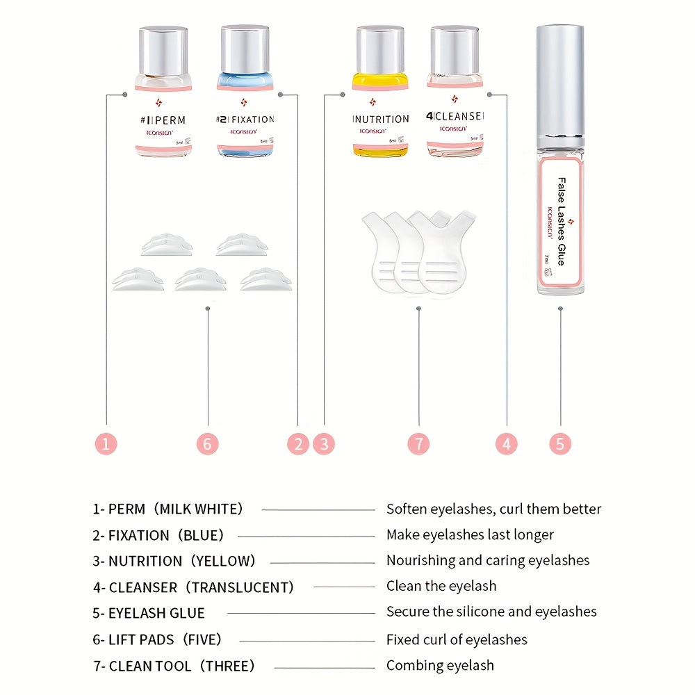 [ICONSIGN Lash Lift] ICONSIGN Long-Lasting Lash Lift Kit | Eyelash Perming Lotion, Fixation Glue, and Cleansing Tool for Home and Salon Use