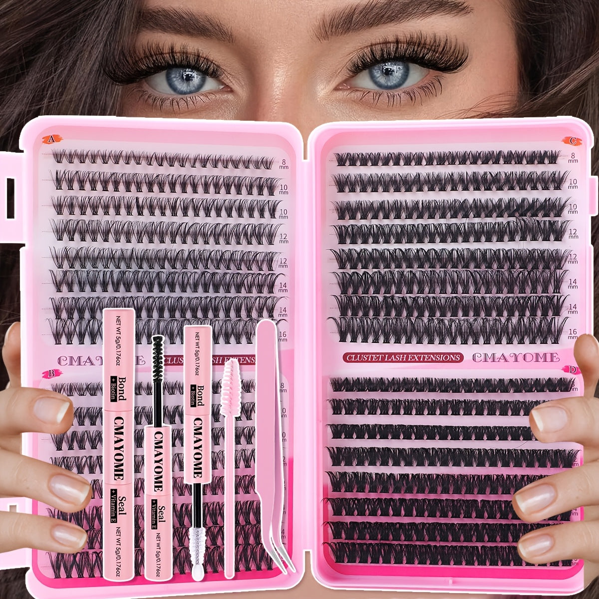 [640pcs Lash Extension Kit] 640pcs Thick Volume Lash Clusters | High-Capacity DIY Individual Lashes with Wispy Lash Bond, Glue Tweezer, and Brush for At-Home Eyelash Extensions