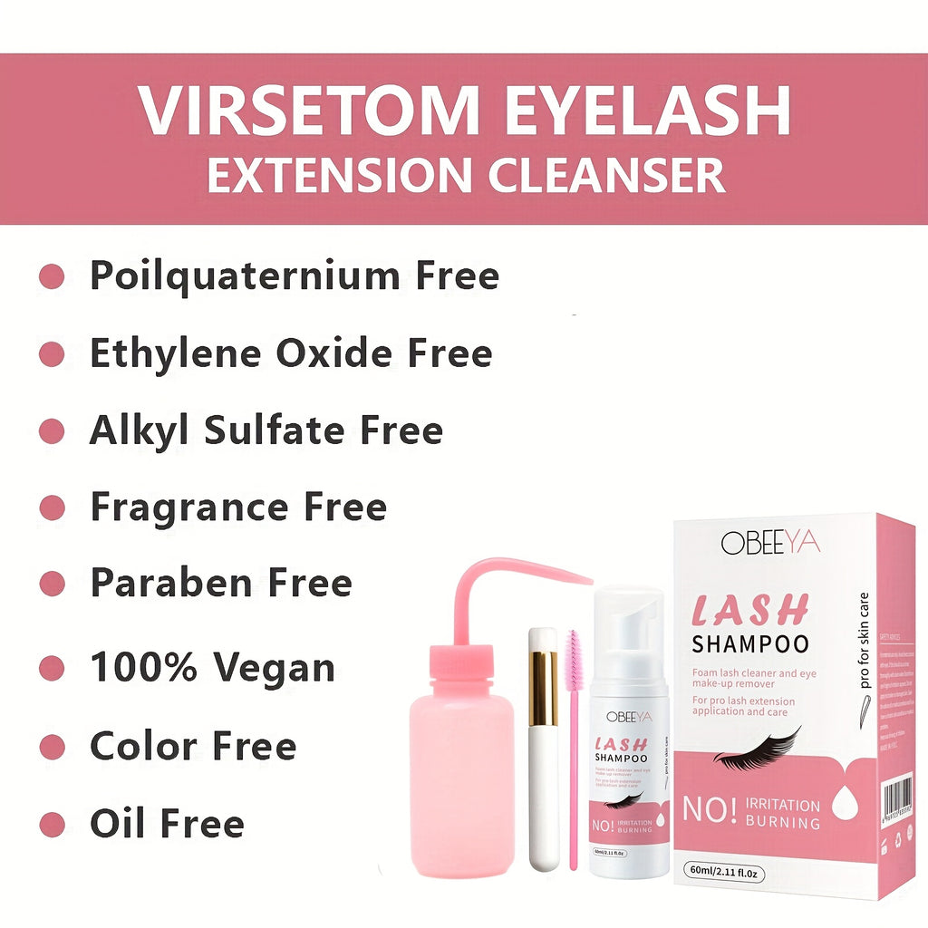 Paraben & Sulfate Free Eyelash Cleanser, Shampoo Foam & Rinse Bottle with Brushes for Makeup Remover, Salon and Home Use