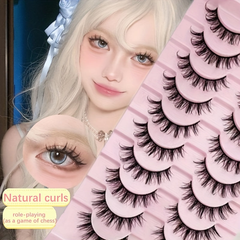 10 Pairs Anime Cosplay False Eyelashes Set, C Curl, 0.03mm-0.05mm Thickness, 10-15mm Length, Natural & Extra Thick Style, Reusable, Beginner Friendly, Multi-Pair Pack