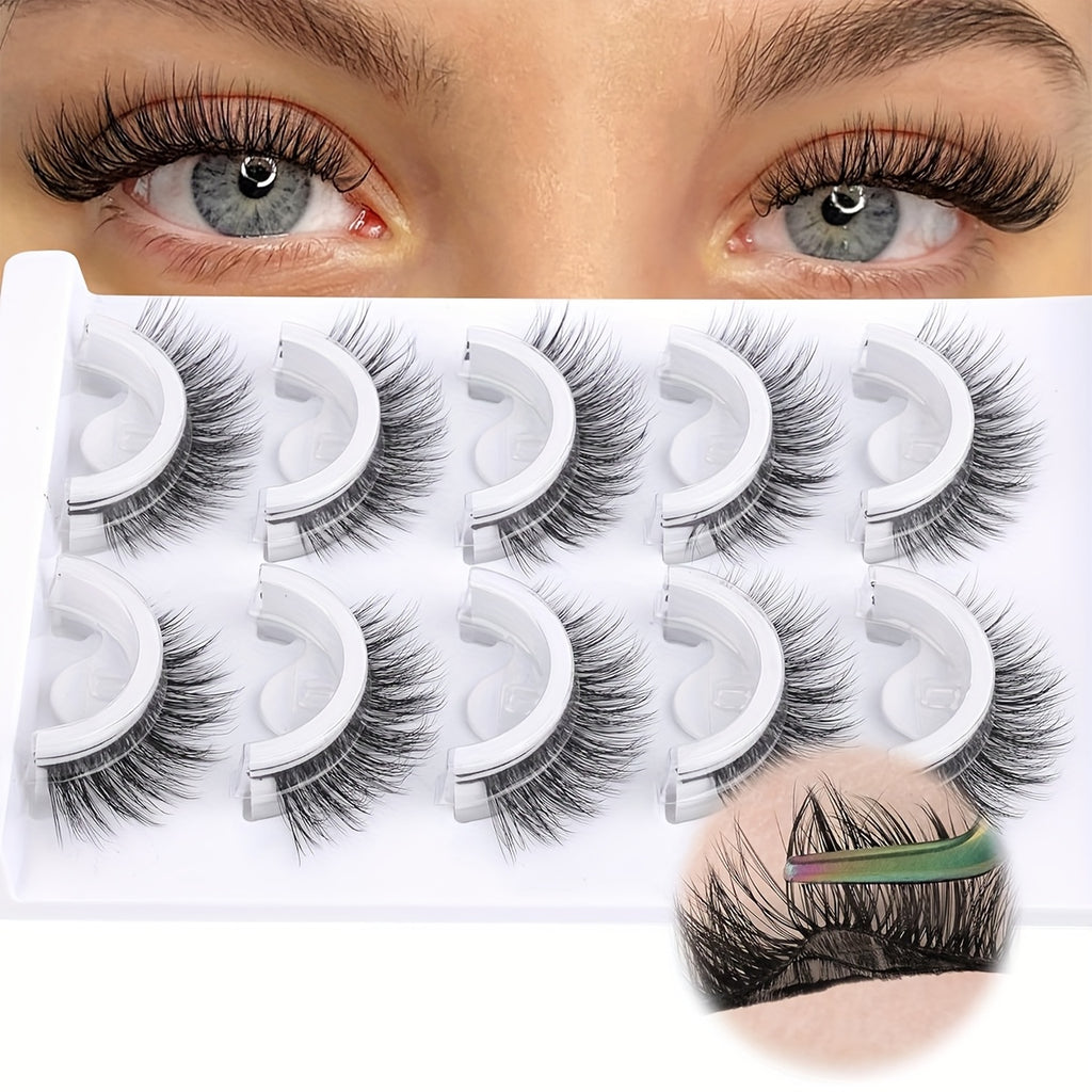 [5 Pairs Self-Adhesive Lashes] 5 Pairs Self-Adhesive No Glue Cat-Eye Mink Lash Extensions | Reusable Press-On Lashes with C Curl, Natural & Voluminous Styles for Beginners & Pros | Eyelash Accessories, Beginner Friendly, Curl Enhancing, Fluffy Texture