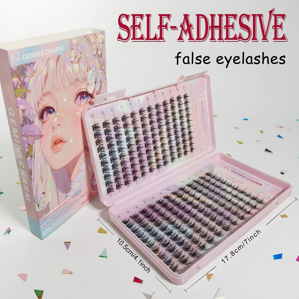 240pcs Self-Adhesive Eyelashes Book, No Glue Needed! Natural Wispy Lashes - Reusable, Lightweight, Easy to Apply for Beginners, Fluffy Anime-Style Cluster Lashes, High-Volume False Eyelash Kit, Cosmetics, Premium Gift Packaging
