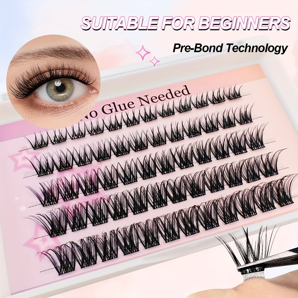 60 Clusters of Self-adhesive Eyelashes, Fluffy and Cat Eye Style, Easy-to-Apply Self-Adhesive False Eyelashes Kit Natural Look, Beginner-Friendly
