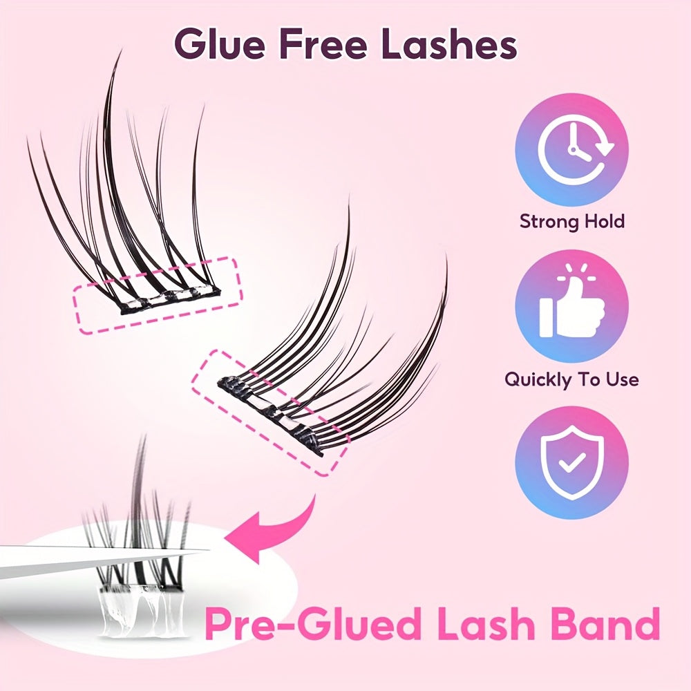 240pcs Self-Adhesive Eyelashes Book, No Glue Needed! Natural Wispy Lashes - Reusable, Lightweight, Easy to Apply for Beginners, Fluffy Anime-Style Cluster Lashes, High-Volume False Eyelash Kit, Cosmetics, Premium Gift Packaging