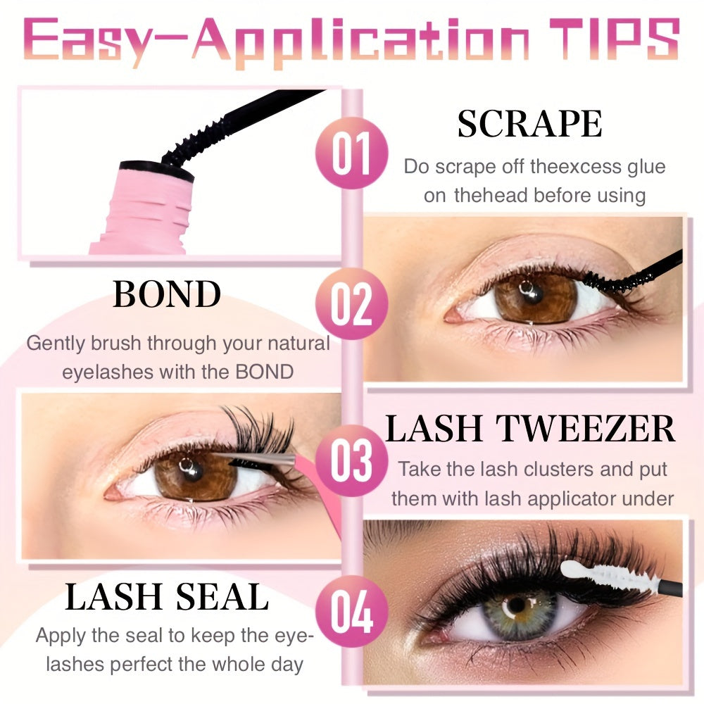 Waterproof Eyelash Extension Kit with Brush and Tweezers, Black Quick-Drying Glue, 72 Hours Hold, Comfortable Applicator Tool