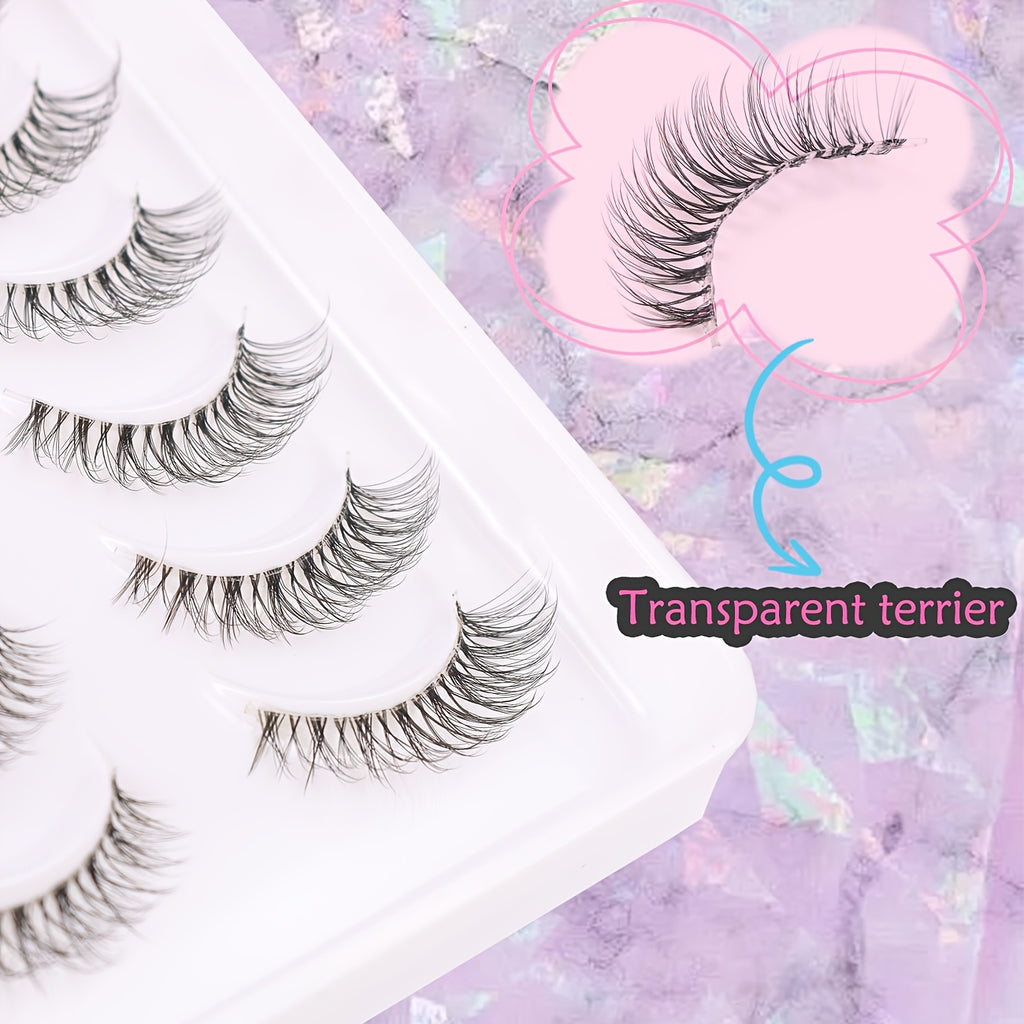 10 Pairs 3D Doll Natural Fluffy Cross Eyelashes, Hypoallergenic B C D Curl, 6-9mm & 13-15mm Length, Transparent Stem, Invisible Extension for Enhanced Eyes, Daily Light Makeup BHZD-006D-3