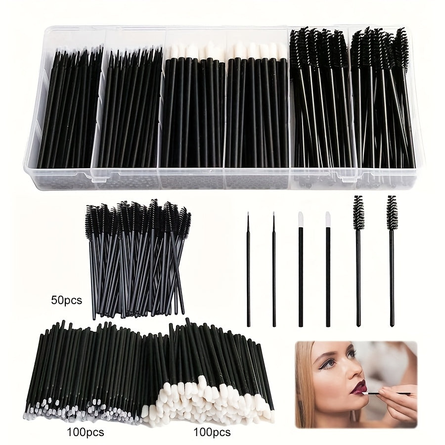 250pcs Makeup Tools Kit Eyebrow Brush Eyelash Mascara Wands Lipstick Lip Brush Disposable Eyeliner Eyeshadow Lash Extension Applicators Makeup Accessories with Organizer Container Box