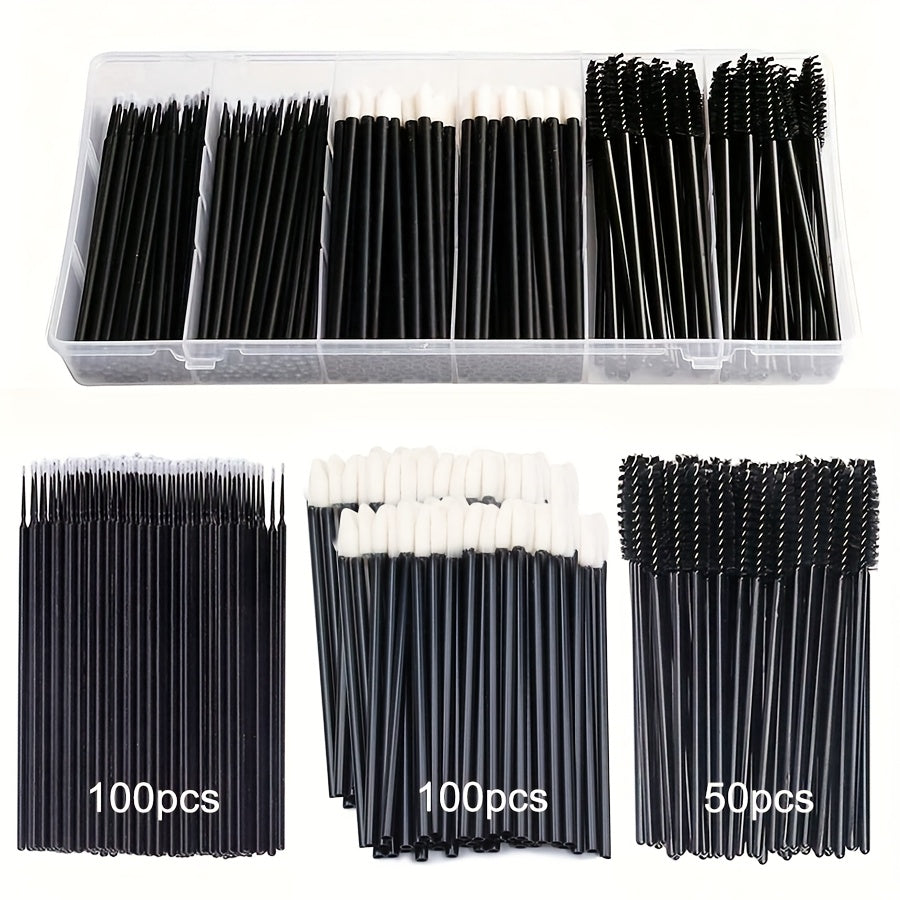 250pcs Makeup Tools Kit Eyebrow Brush Eyelash Mascara Wands Lipstick Lip Brush Disposable Eyeliner Eyeshadow Lash Extension Applicators Makeup Accessories with Organizer Container Box
