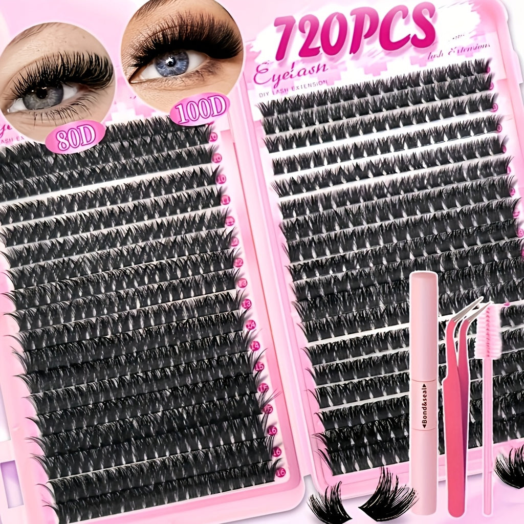 [320pcs Makeup Lash] 720/320pcs Soft & Durable Makeup Lash Clusters | Including 80D, 100D Specifications, Wearing Tools, Two Styles, Suitable for Beginners and Daily Use