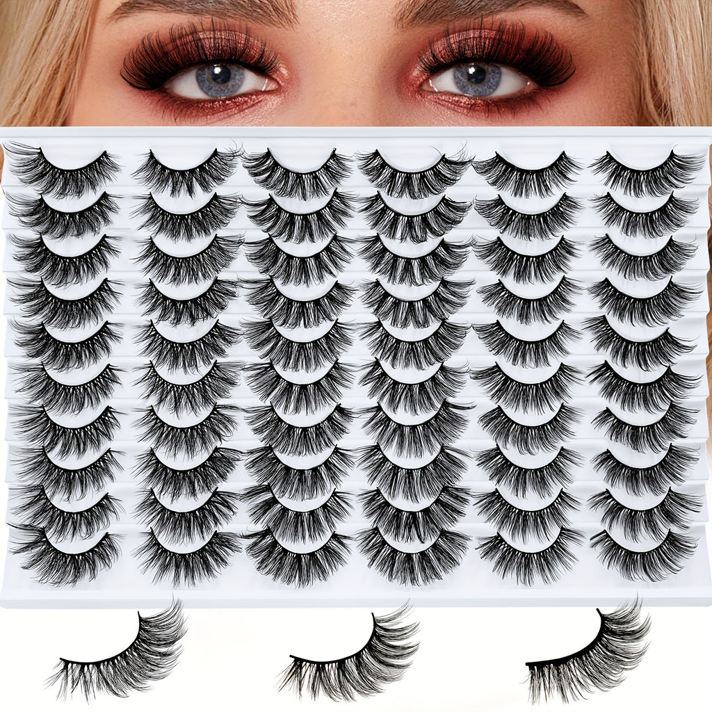 30 Pairs of Black False Eyelashes Mix 3 Styles, Thick Curly Eyelashes Cat-Eye Fluffy Lashes, For Daily & Party Makeup