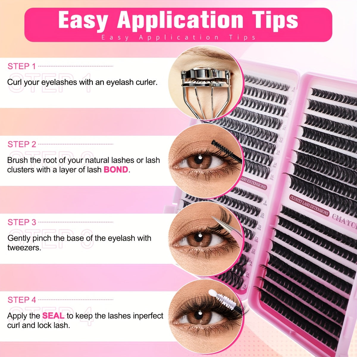 [640pcs Lash Extension Kit] 640pcs Thick Volume Lash Clusters | High-Capacity DIY Individual Lashes with Wispy Lash Bond, Glue Tweezer, and Brush for At-Home Eyelash Extensions