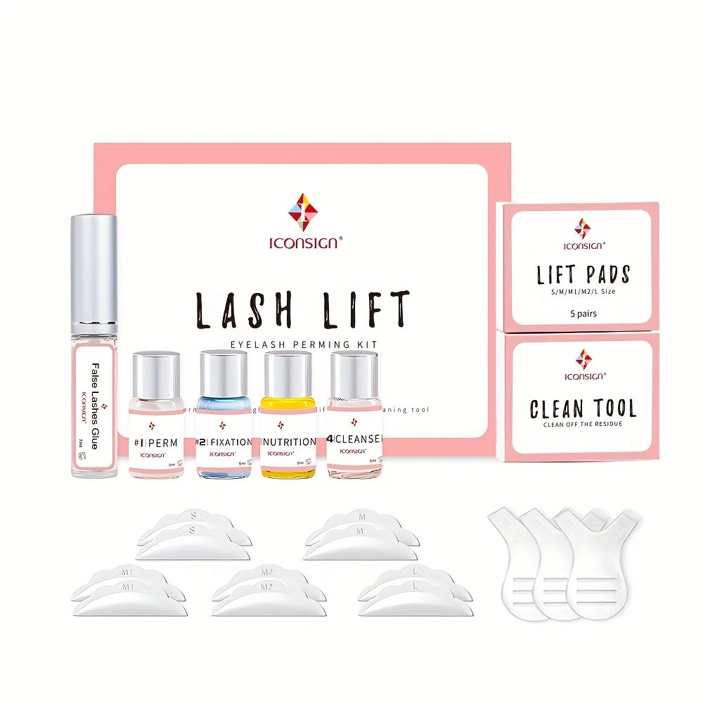 [ICONSIGN Lash Lift] ICONSIGN Long-Lasting Lash Lift Kit | Eyelash Perming Lotion, Fixation Glue, and Cleansing Tool for Home and Salon Use