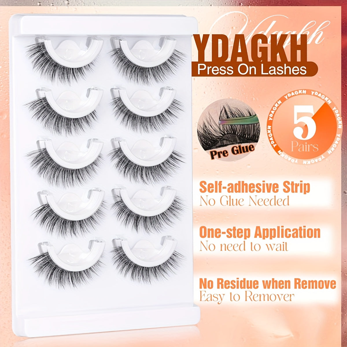 [5 Pairs Self-Adhesive Lashes] 5 Pairs Self-Adhesive No Glue Cat-Eye Mink Lash Extensions | Reusable Press-On Lashes with C Curl, Natural & Voluminous Styles for Beginners & Pros | Eyelash Accessories, Beginner Friendly, Curl Enhancing, Fluffy Texture