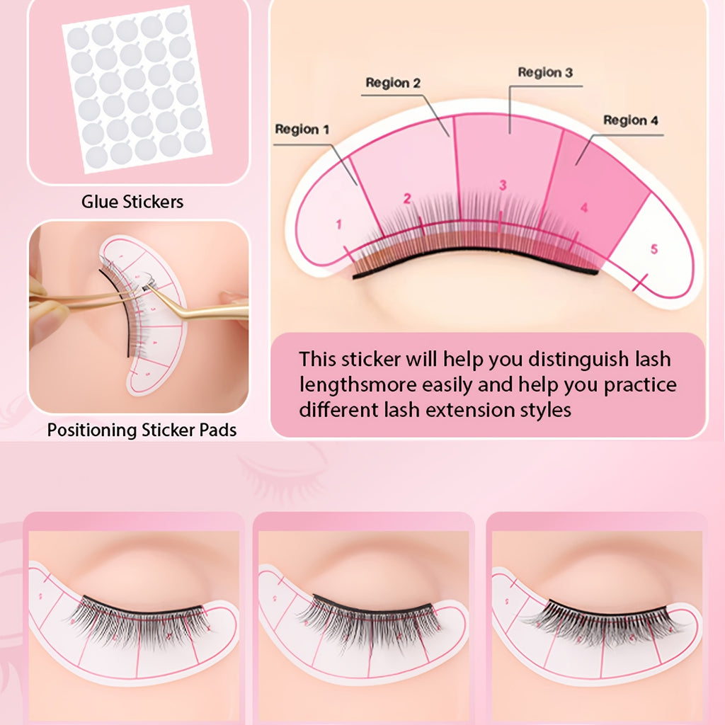 False Eyelash Tool Set, Model Head Tweezers Brush Practice Eyelash Dense Arrangement Eyelash Positioning Sticker Cleaning Brush Glue Ring Set, Tools for Novices to Practice Grafting Eyelashes Dense Arrangement Eyelash Curvature and Thickness Random