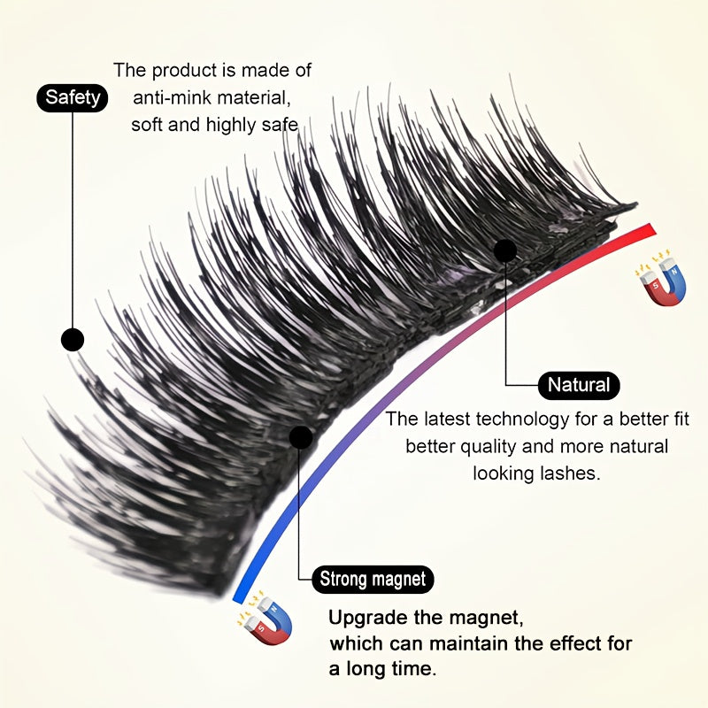 [Trendy Magnetic Eyelashes] FNACCSS 6 Pairs Magnetic Eyelashes Kit - 3D Reusable False Eyelashes with Lash Curler, Brush & Tweezers, No Glue Needed, Beginner-Friendly for Natural Daily & Party Looks, Self-Adhesive with Applicator