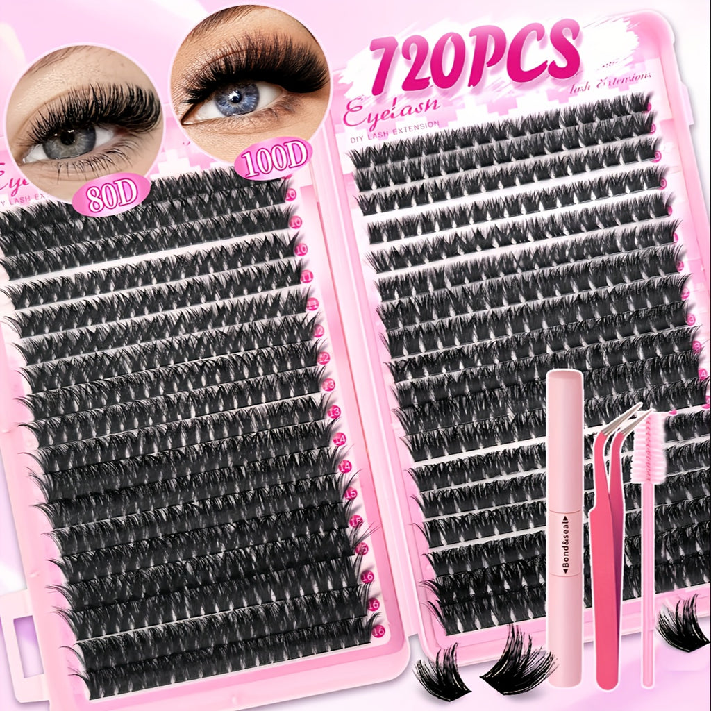 [320pcs Makeup Lash] 720/320pcs Soft & Durable Makeup Lash Clusters | Including 80D, 100D Specifications, Wearing Tools, Two Styles, Suitable for Beginners and Daily Use