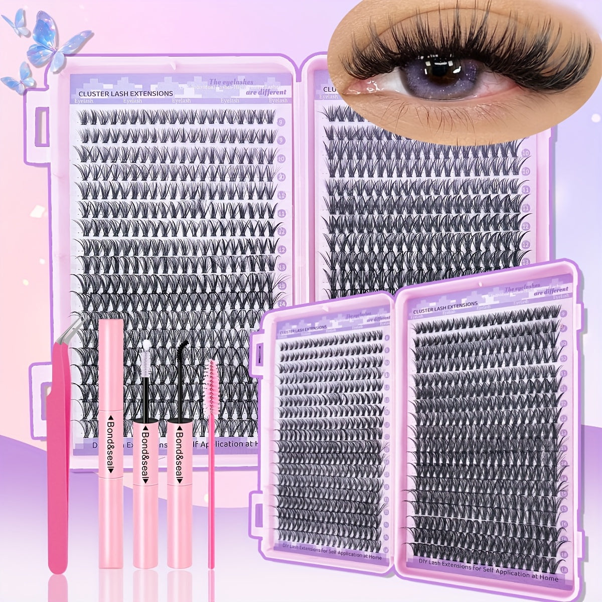 [DIY Eyelash Extension] 400/720pcs DIY Eyelash Extension Set | 9-18mm Mix 30D 40D Single Eyelash Tuft with Eyelash Bonding & Tweezers for Beginners - Exquisite Gift Set for New Year Gifts, Valentine's Day Gifts