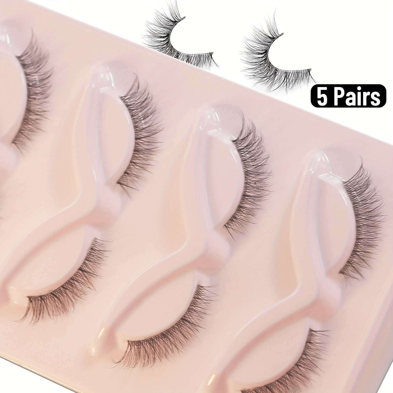 [Natural | 3D] 5 Pairs of 3D Natural False Eyelashes | Slender Imitation Mink Transparent Crossed Cat Eye Lashes Short Eyelash Pack
