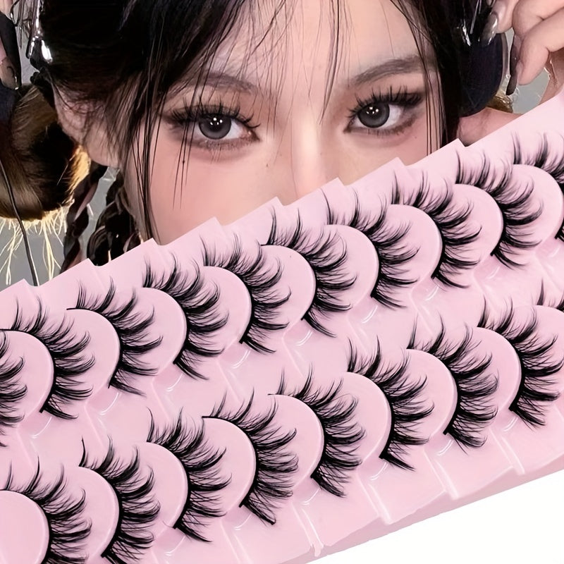 10 Pairs Anime Cosplay False Eyelashes Set, C Curl, 0.03mm-0.05mm Thickness, 10-15mm Length, Natural & Extra Thick Style, Reusable, Beginner Friendly, Multi-Pair Pack