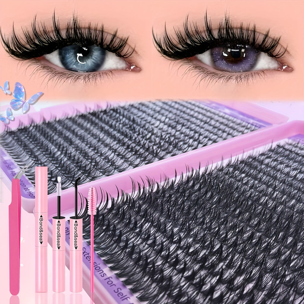 [DIY Eyelash Extension] 400/720pcs DIY Eyelash Extension Set | 9-18mm Mix 30D 40D Single Eyelash Tuft with Eyelash Bonding & Tweezers for Beginners - Exquisite Gift Set for New Year Gifts, Valentine's Day Gifts