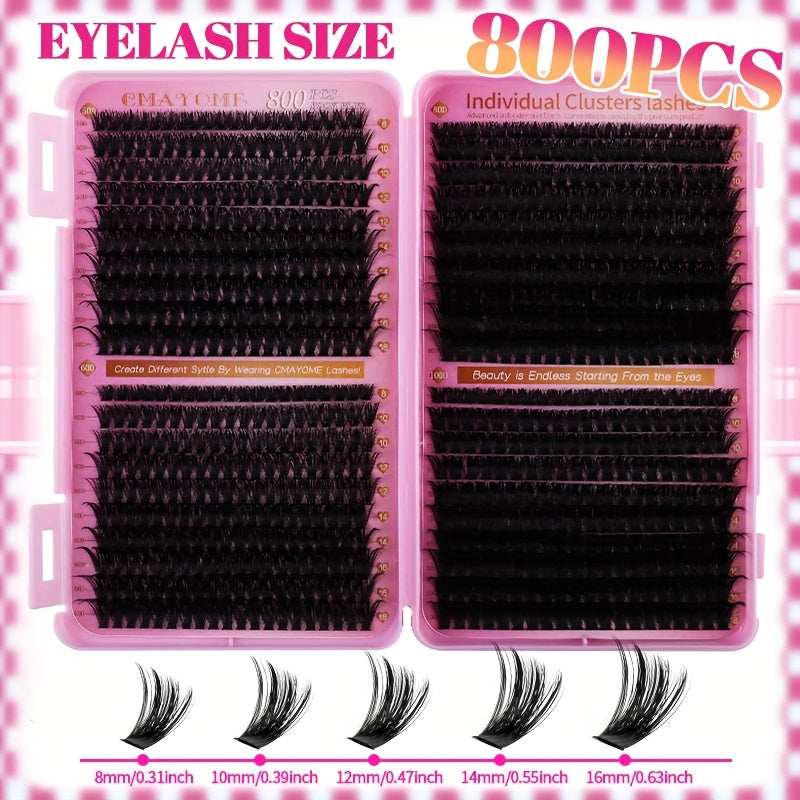 800/621/180/2pcs clustered self-grafted false eyelashes DIY kit, Wild Makeup style, mixed length 8-18mm, D curl, with false eyelash glue tweezers brush remover and grafting tool, suitable for beginners, perfect Mother's Day/Valentine's Day gift