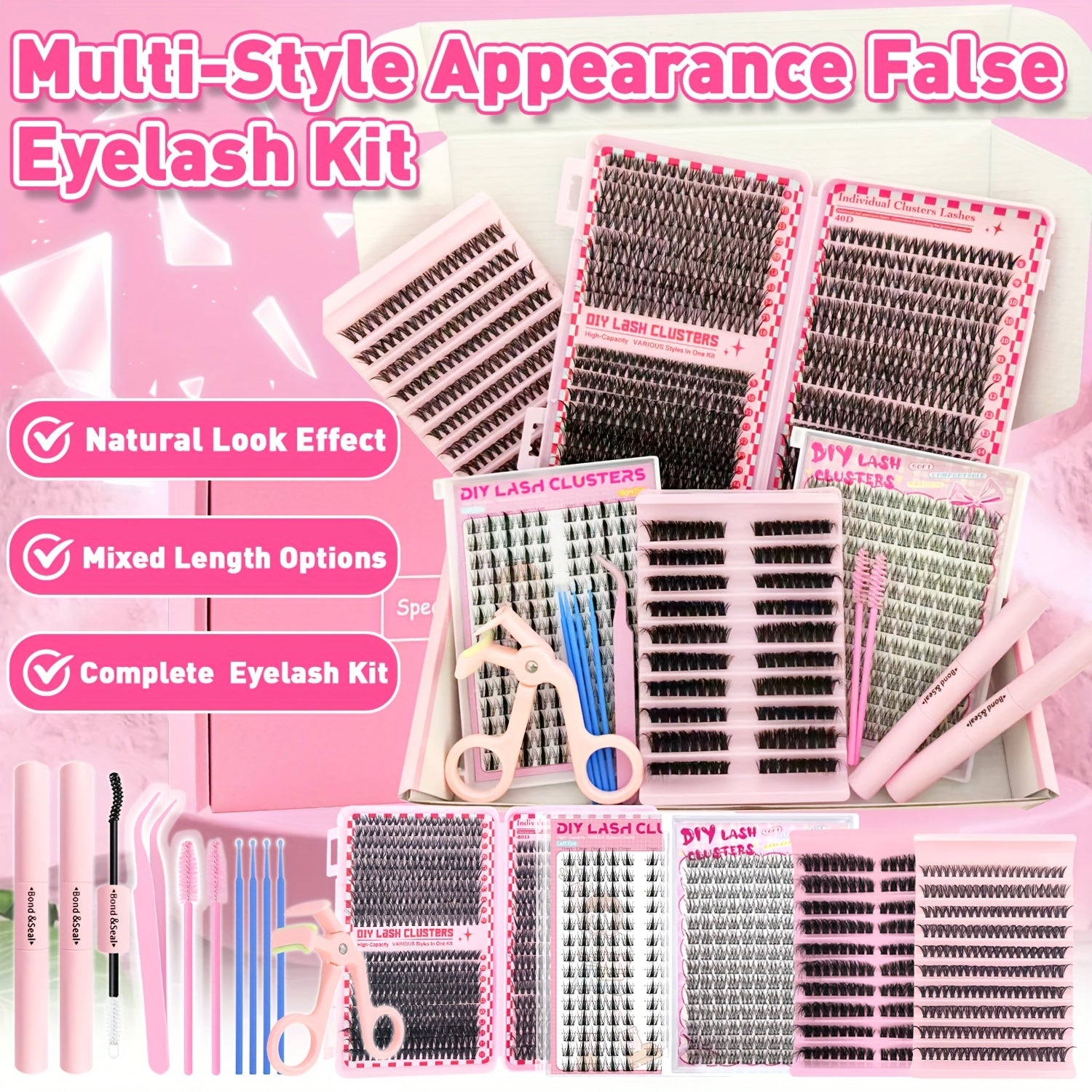 15pcs Set Mixed Length 9-16mm/D Curl/DIY Eyelash Extension/Individual Eyelashes Kit/30D40D50D80D/Fish tail Eyelash/Anime Eyelash/with Glue tool/Natural/Exten Thick/Ultra soft/Reusable/Wedding/Music Festival/Thanksgiving Day And daily use/Gift Set