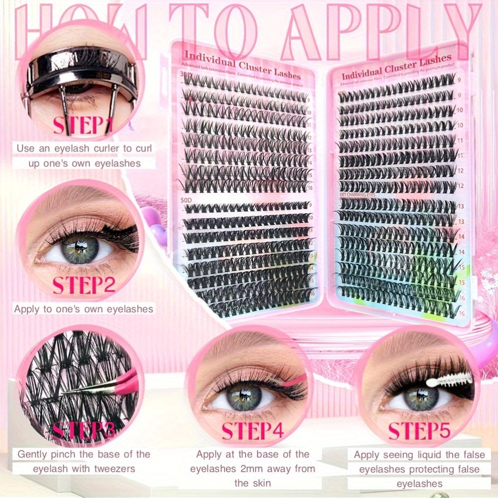 [DIY Eyelash] DIY Eyelash Extension Kit | 200/640pcs | Individual Lashes Clusters | 9-16Mm Lengths in 30D, 40D, And 50D | Includes Cluster Lash Bond, Seal, And Applicator | Stunning Gift Set