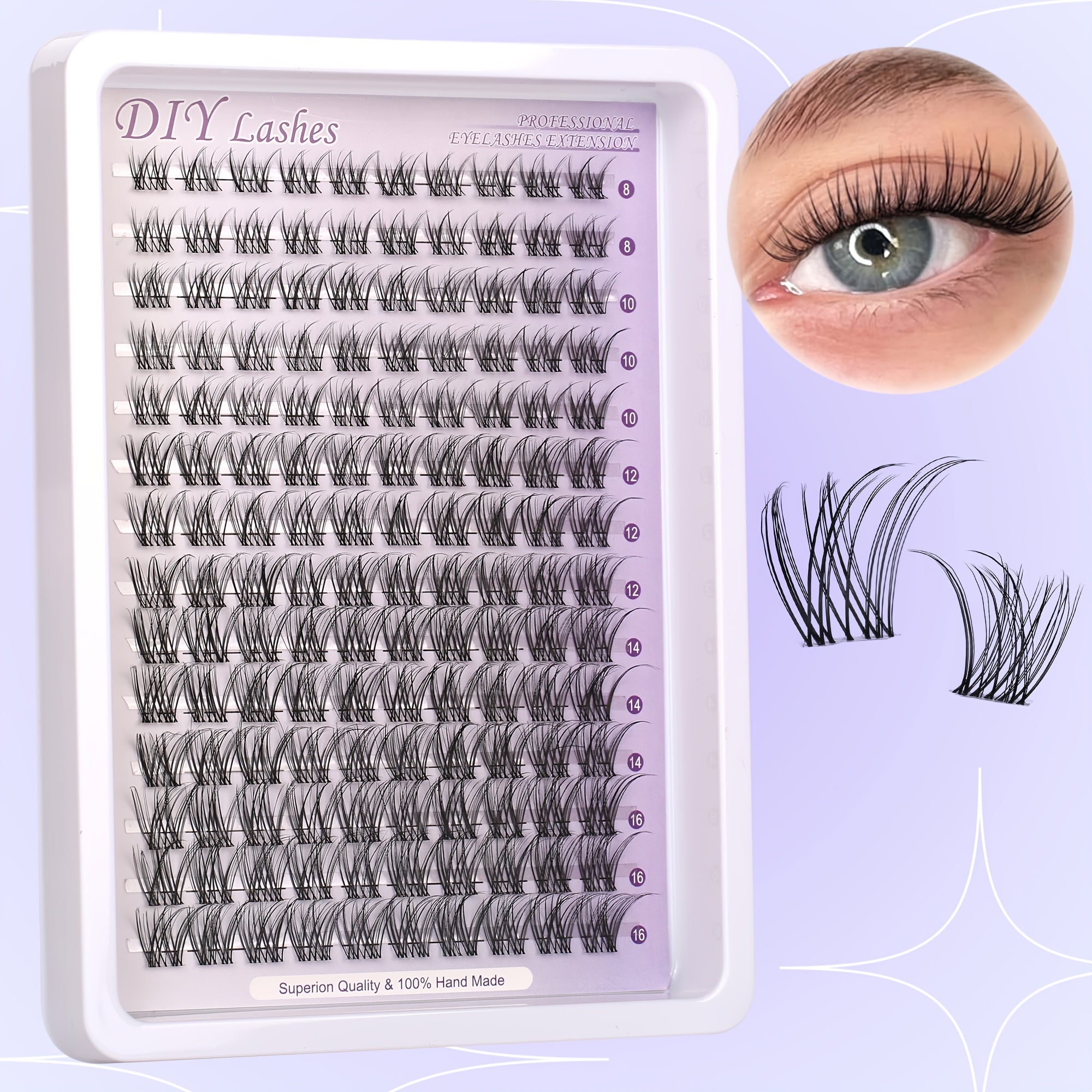 DIY Eyelash Extensions - Natural, Soft & Transparent Lashes, 8-16mm | Reusable, Beginner-Friendly | High-Quality, Hand-Made, Reusable Eyelash Extensions