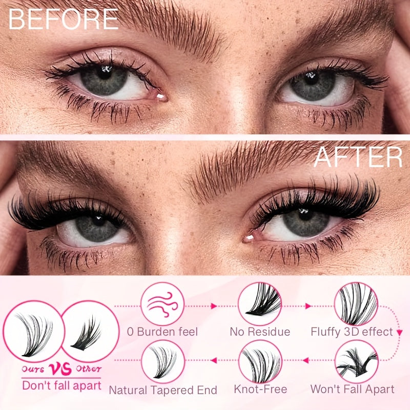 [DIY Eyelash] DIY Eyelash Extension Kit | 200/640pcs | Individual Lashes Clusters | 9-16Mm Lengths in 30D, 40D, And 50D | Includes Cluster Lash Bond, Seal, And Applicator | Stunning Gift Set
