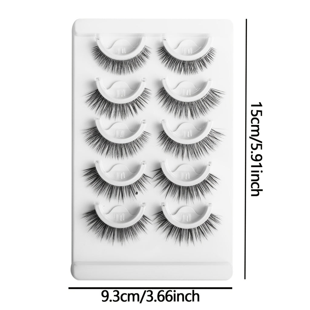 [5 Pairs Self-Adhesive Lashes] 5 Pairs Self-Adhesive No Glue Cat-Eye Mink Lash Extensions | Reusable Press-On Lashes with C Curl, Natural & Voluminous Styles for Beginners & Pros | Eyelash Accessories, Beginner Friendly, Curl Enhancing, Fluffy Texture