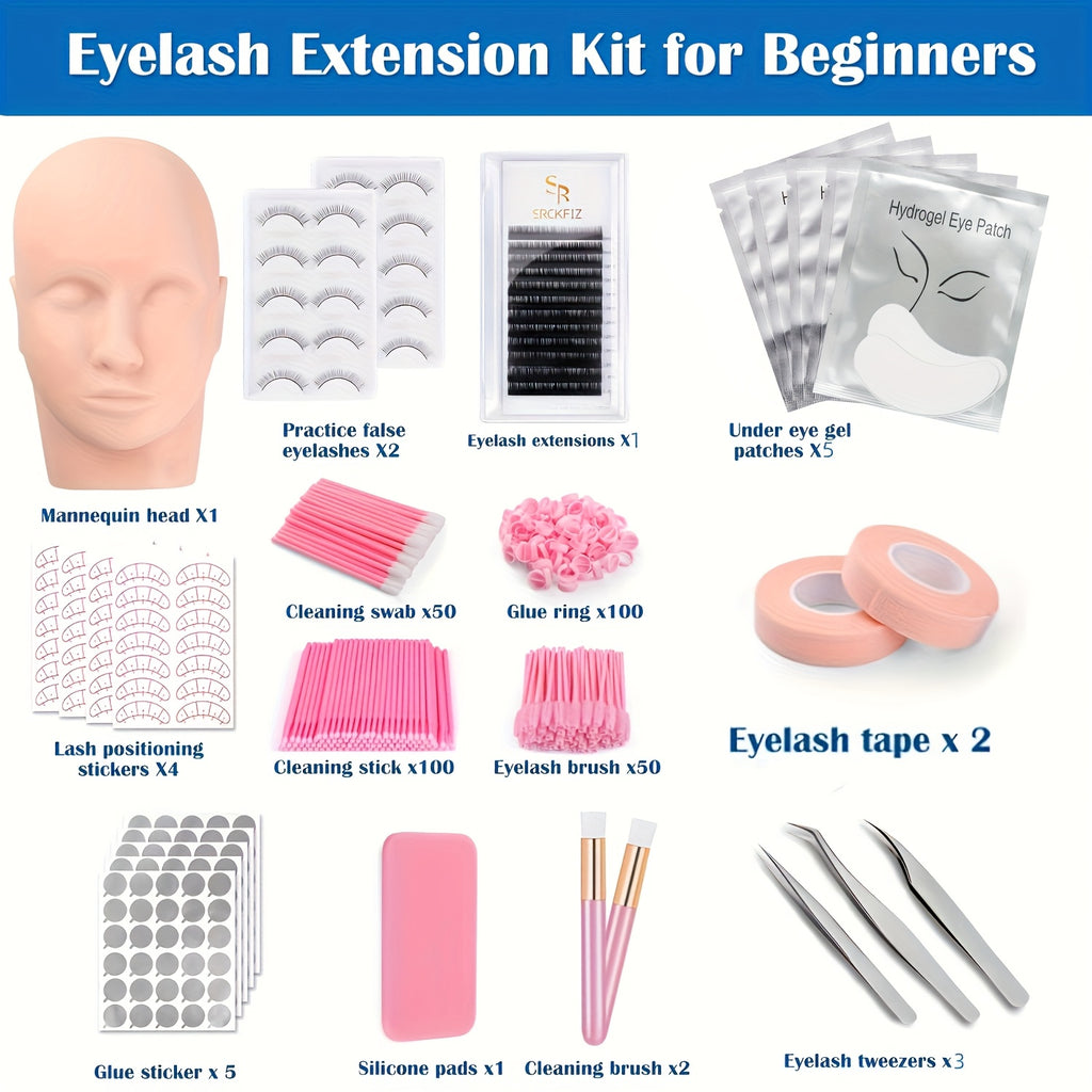 False Eyelash Tool Set, Model Head Tweezers Brush Practice Eyelash Dense Arrangement Eyelash Positioning Sticker Cleaning Brush Glue Ring Set, Tools for Novices to Practice Grafting Eyelashes Dense Arrangement Eyelash Curvature and Thickness Random