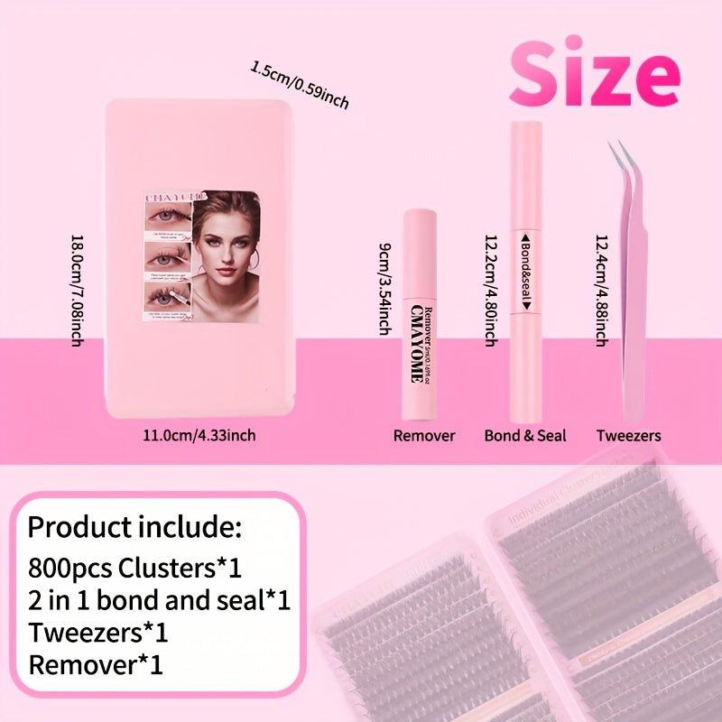 800/621/180/2pcs clustered self-grafted false eyelashes DIY kit, Wild Makeup style, mixed length 8-18mm, D curl, with false eyelash glue tweezers brush remover and grafting tool, suitable for beginners, perfect Mother's Day/Valentine's Day gift