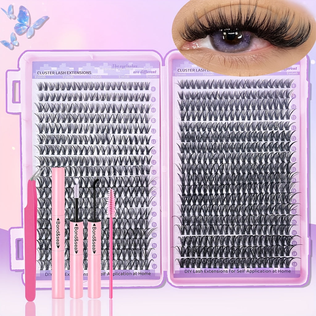 [DIY Eyelash Extension] 400/720pcs DIY Eyelash Extension Set | 9-18mm Mix 30D 40D Single Eyelash Tuft with Eyelash Bonding & Tweezers for Beginners - Exquisite Gift Set for New Year Gifts, Valentine's Day Gifts