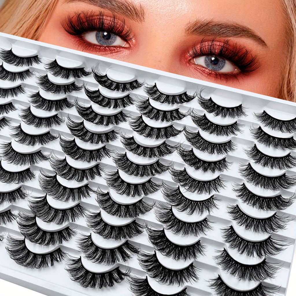 30 Pairs of Black False Eyelashes Mix 3 Styles, Thick Curly Eyelashes Cat-Eye Fluffy Lashes, For Daily & Party Makeup